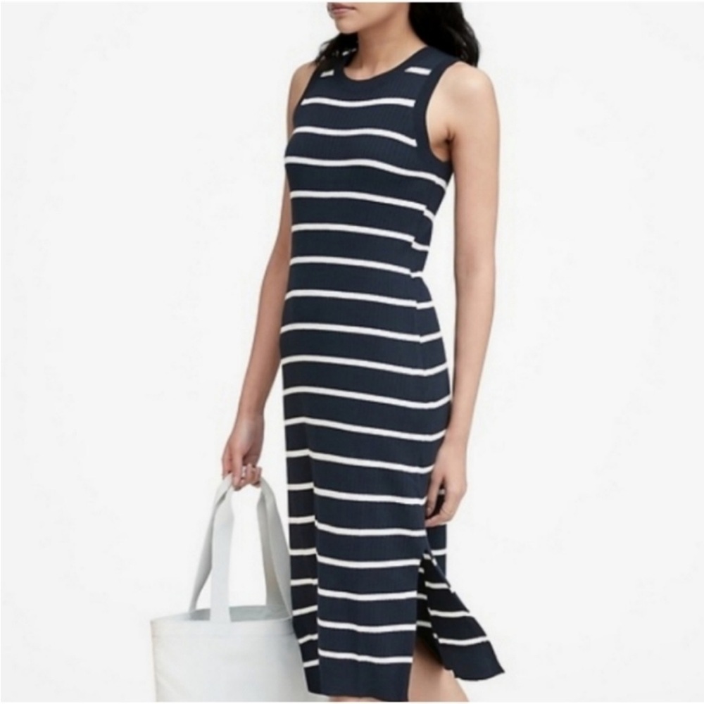 Banana Republic striped navy white rubber long tank dress sz small